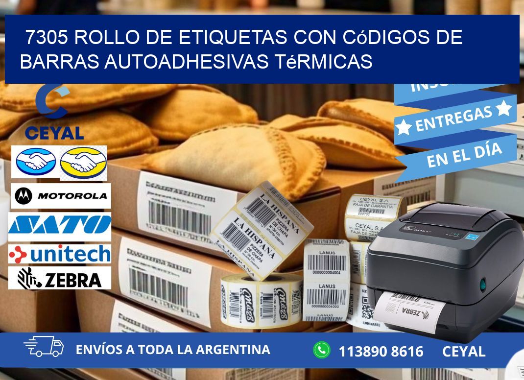 7305 Rollo de etiquetas con códigos de barras autoadhesivas térmicas