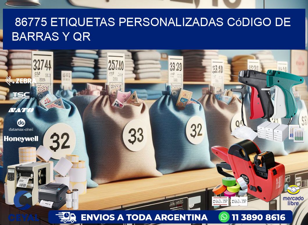 86775 etiquetas personalizadas código de barras y QR