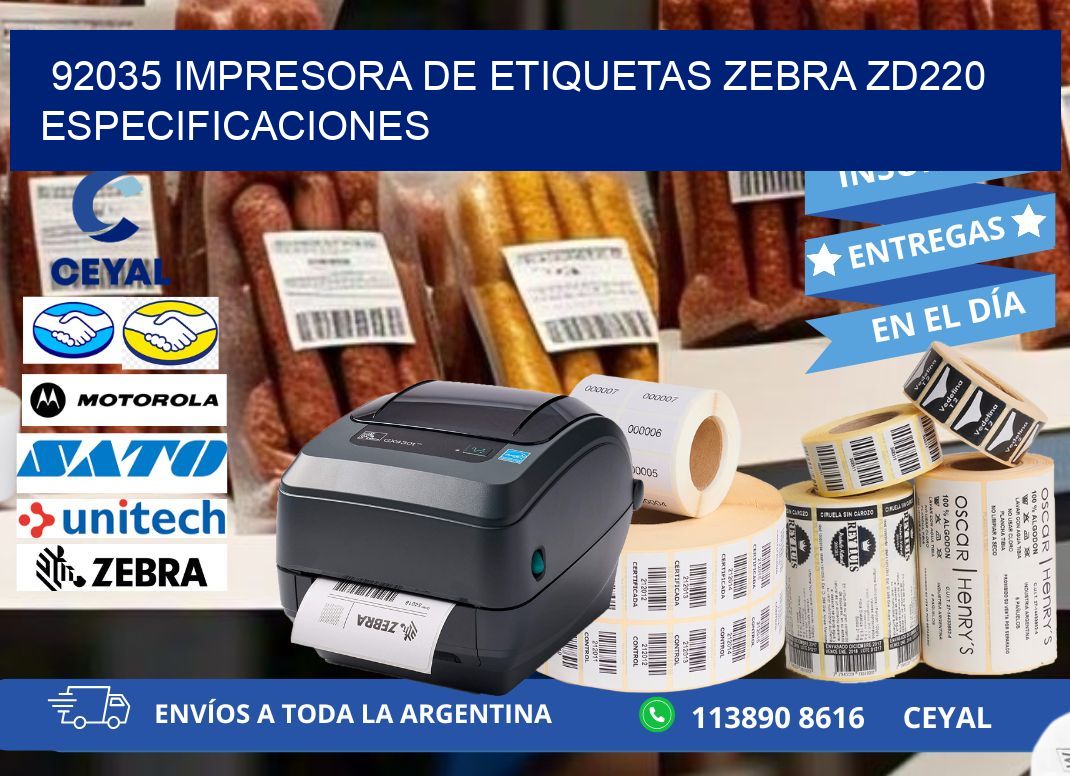92035 impresora de etiquetas Zebra ZD220 especificaciones