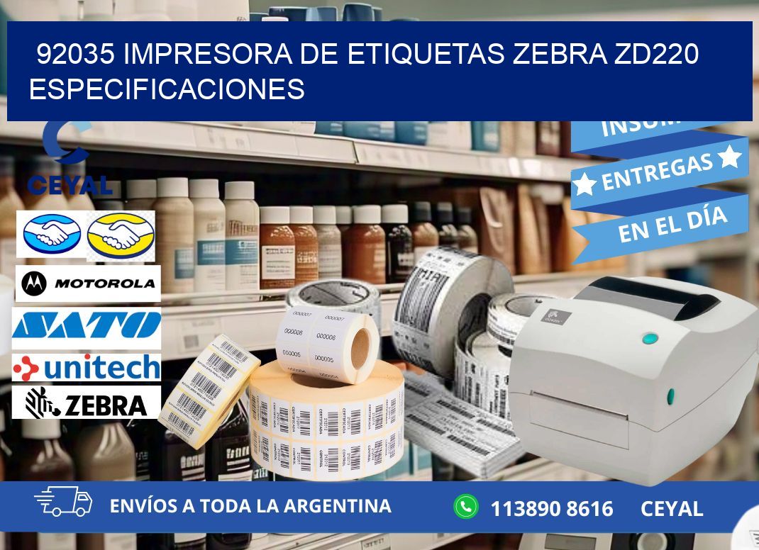 92035 impresora de etiquetas Zebra ZD220 especificaciones