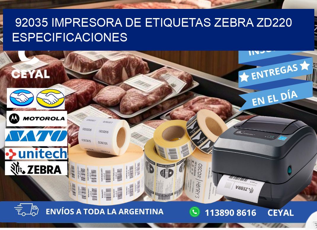 92035 impresora de etiquetas Zebra ZD220 especificaciones