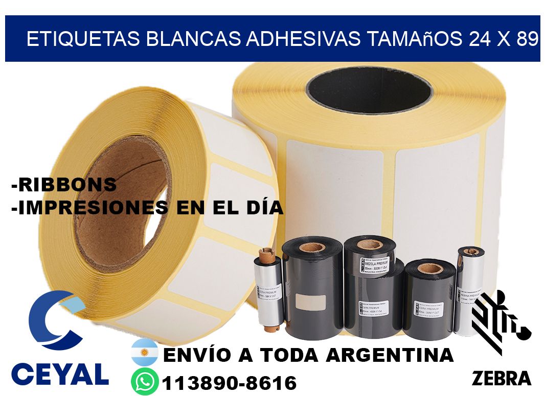 etiquetas blancas adhesivas tamaños 24 x 89