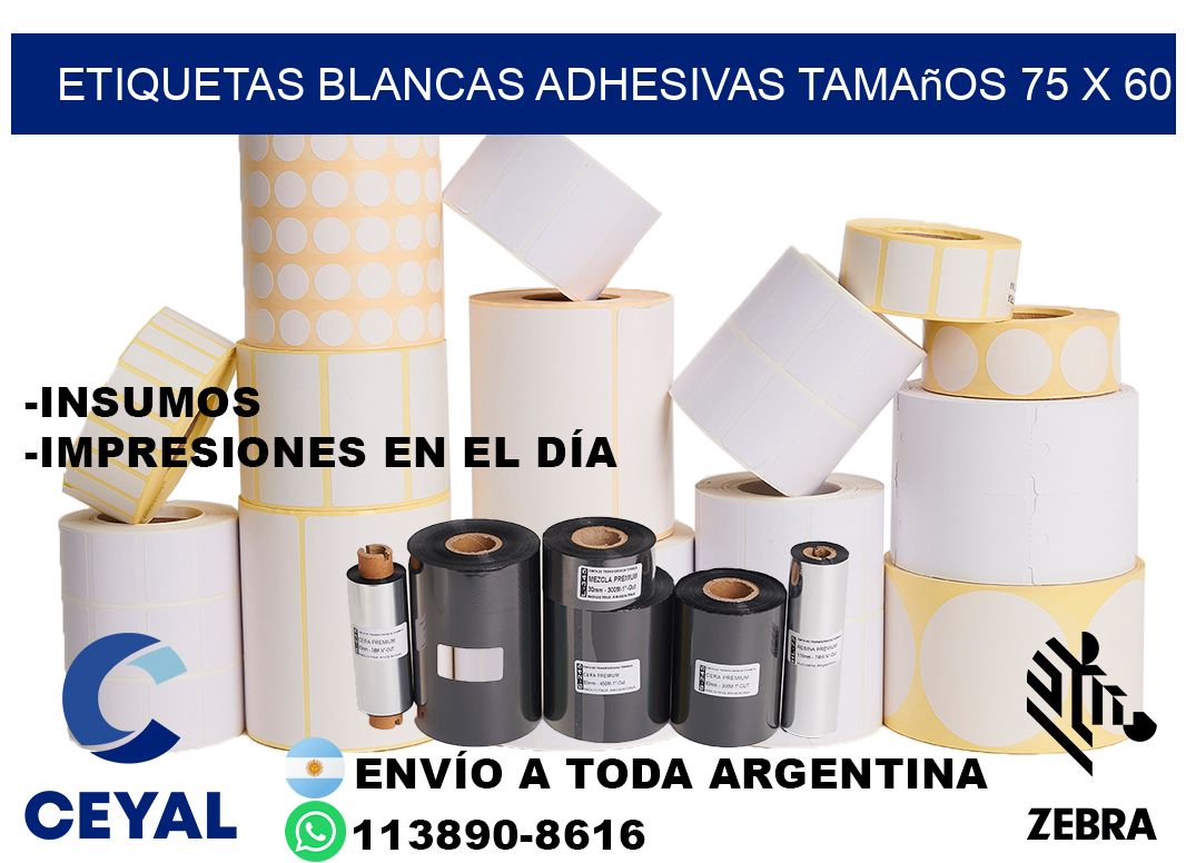 etiquetas blancas adhesivas tamaños 75 x 60