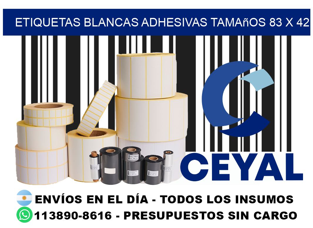 etiquetas blancas adhesivas tamaños 83 x 42
