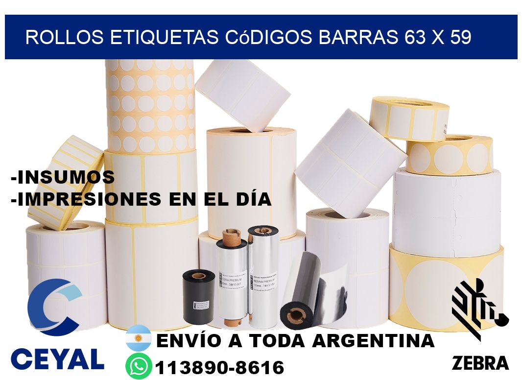 rollos etiquetas códigos barras 63 x 59