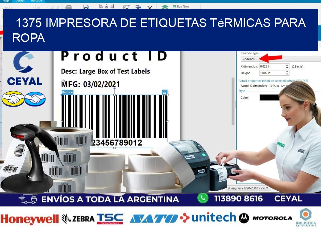 1375 impresora de etiquetas térmicas para ropa