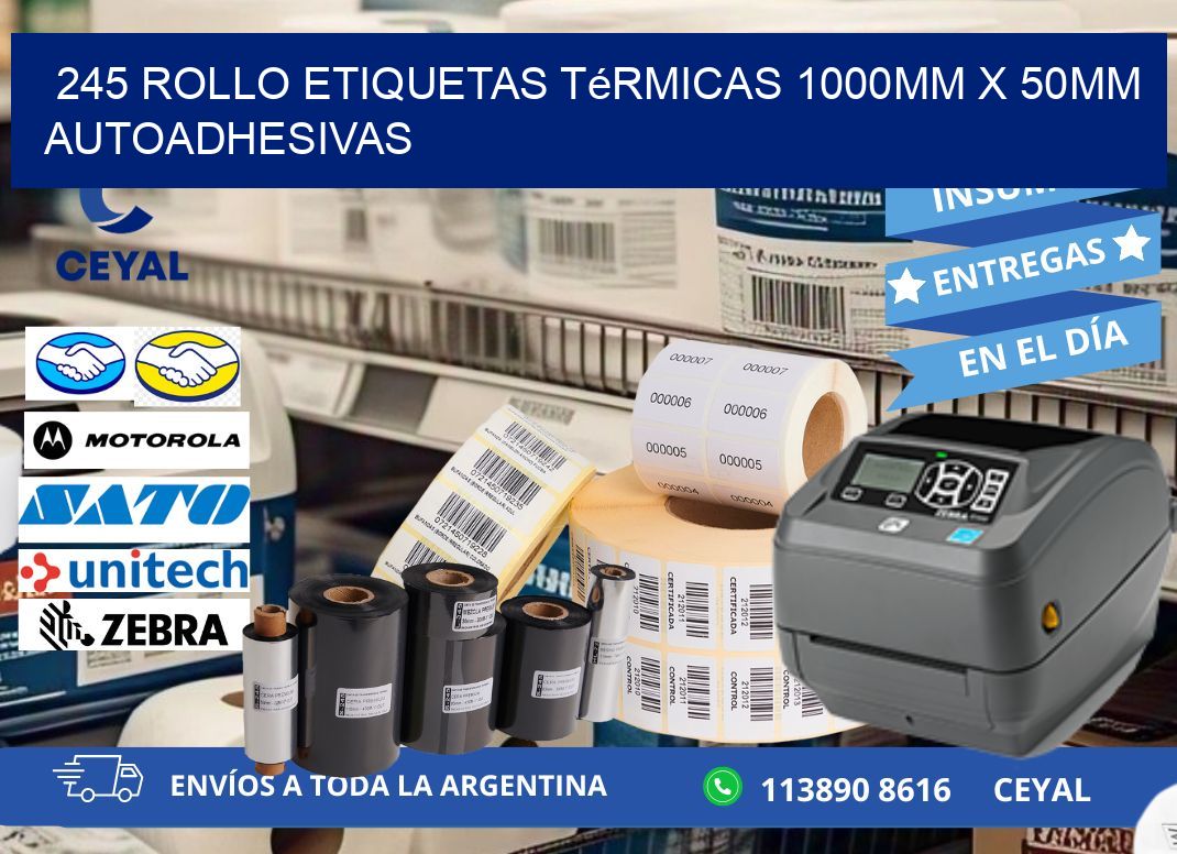 245 Rollo Etiquetas Térmicas 1000mm X 50mm Autoadhesivas