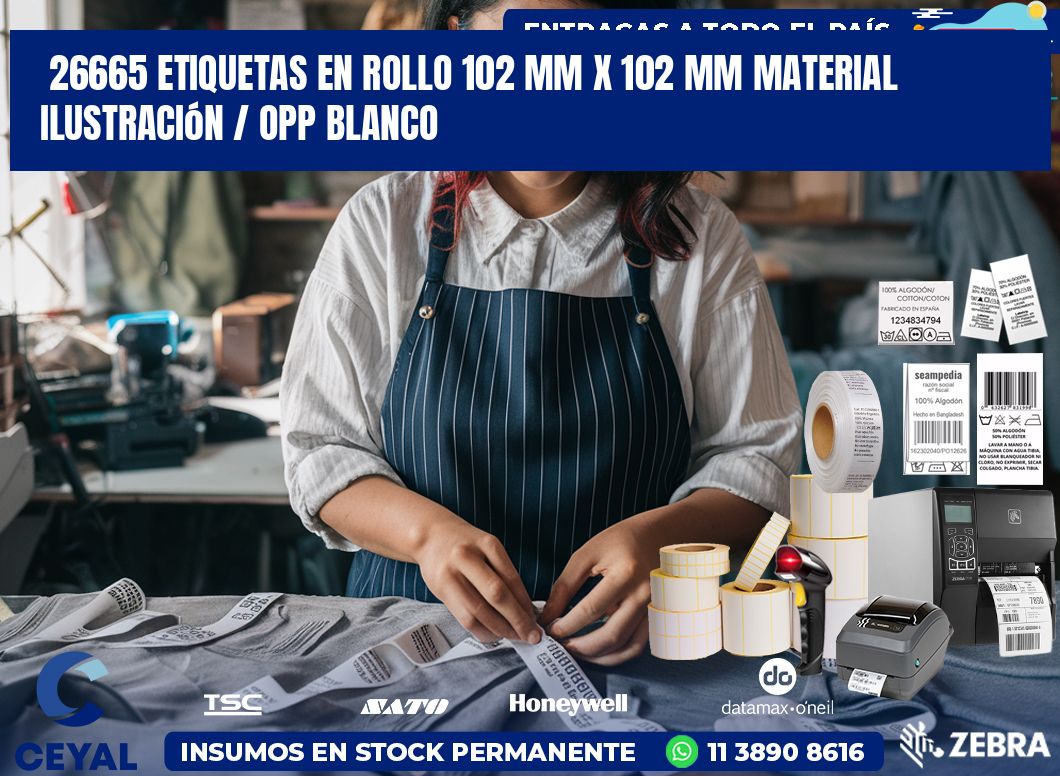26665 Etiquetas en rollo 102 mm x 102 mm material Ilustración / OPP Blanco