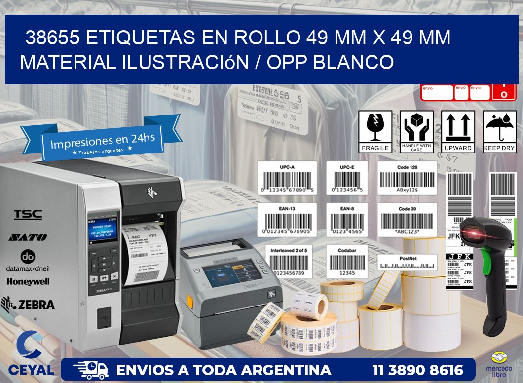38655 Etiquetas en rollo 49 mm x 49 mm material Ilustración / OPP Blanco