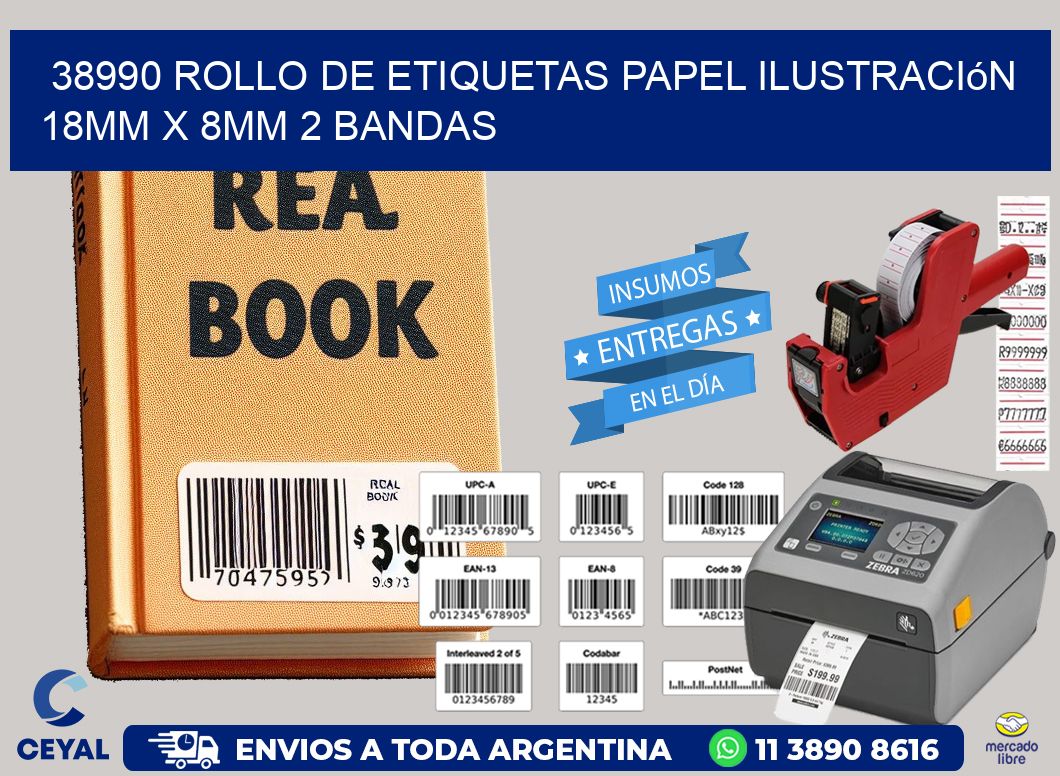 38990 Rollo de Etiquetas Papel Ilustración 18mm x 8mm 2 Bandas
