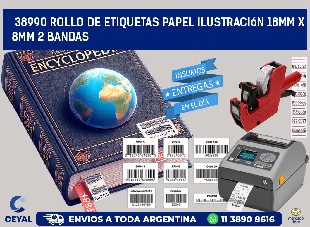 38990 Rollo de Etiquetas Papel Ilustración 18mm x 8mm 2 Bandas