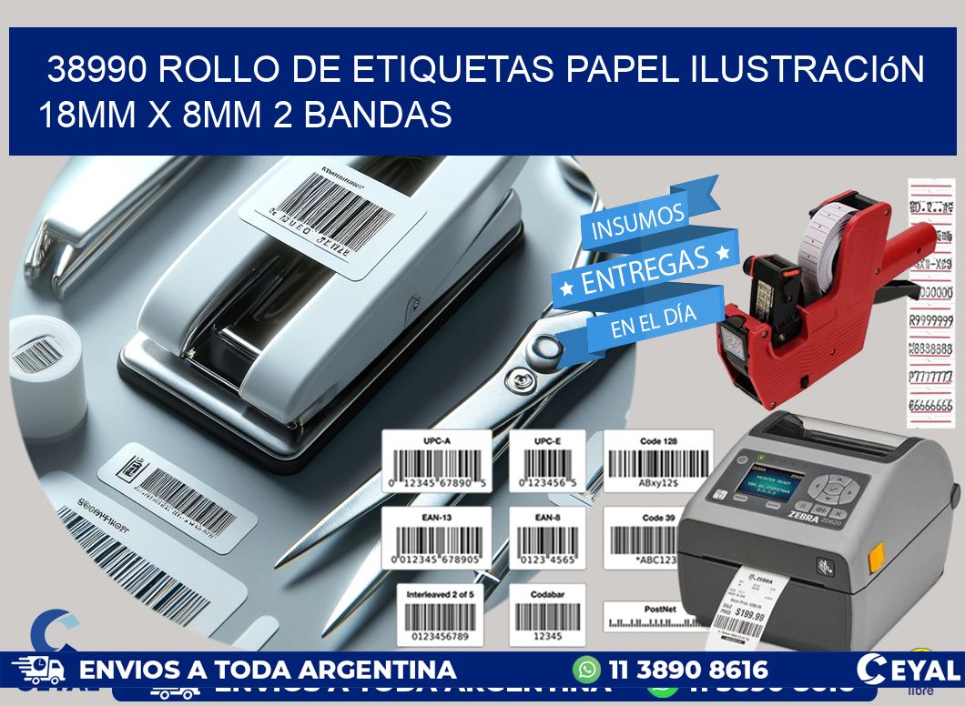 38990 Rollo de Etiquetas Papel Ilustración 18mm x 8mm 2 Bandas