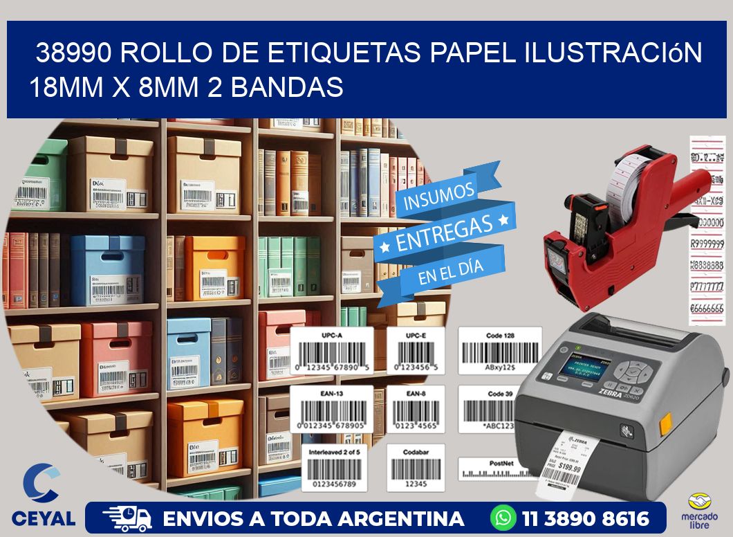 38990 Rollo de Etiquetas Papel Ilustración 18mm x 8mm 2 Bandas