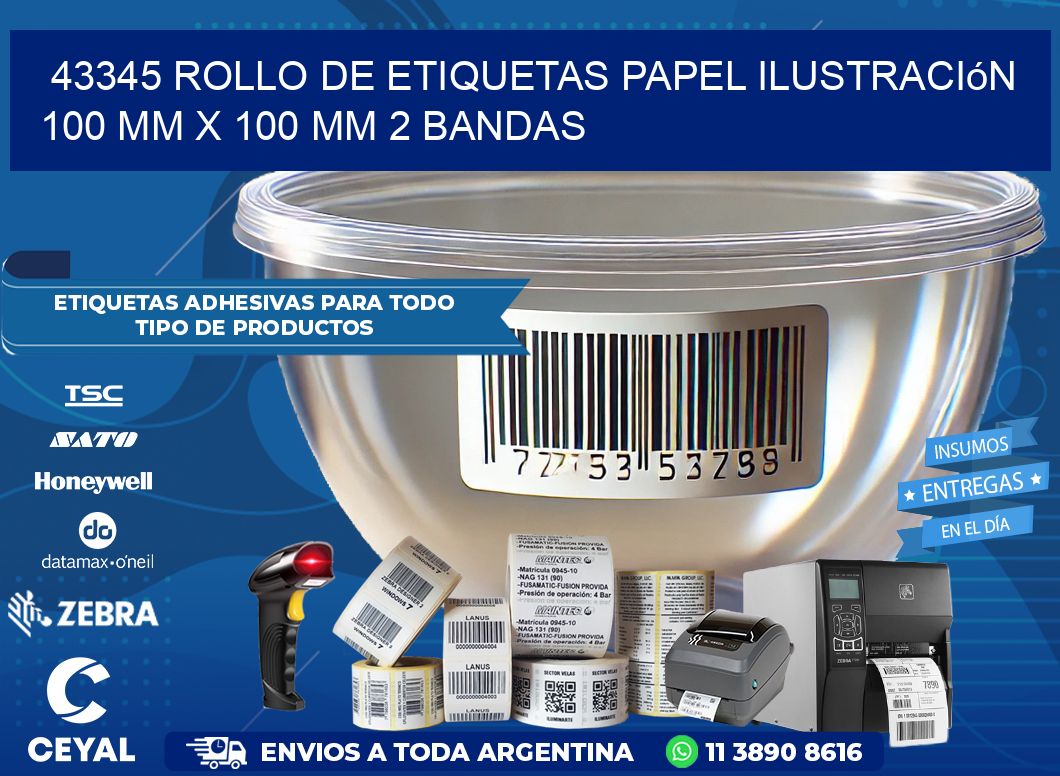 43345 Rollo de Etiquetas Papel Ilustración 100 mm x 100 mm 2 Bandas
