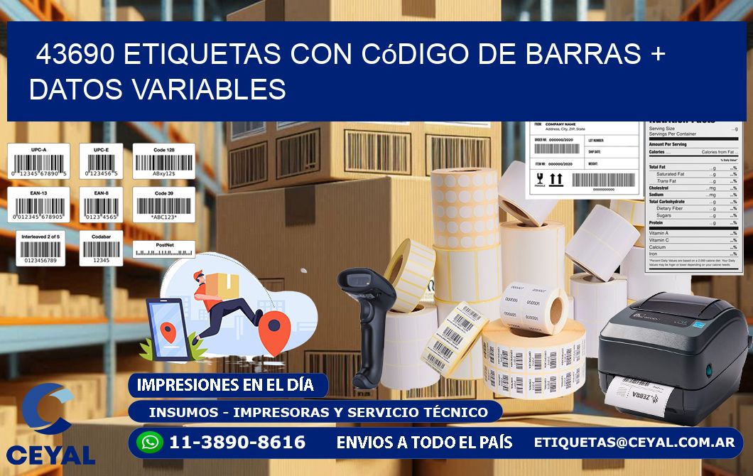 43690 etiquetas con código de barras + datos variables