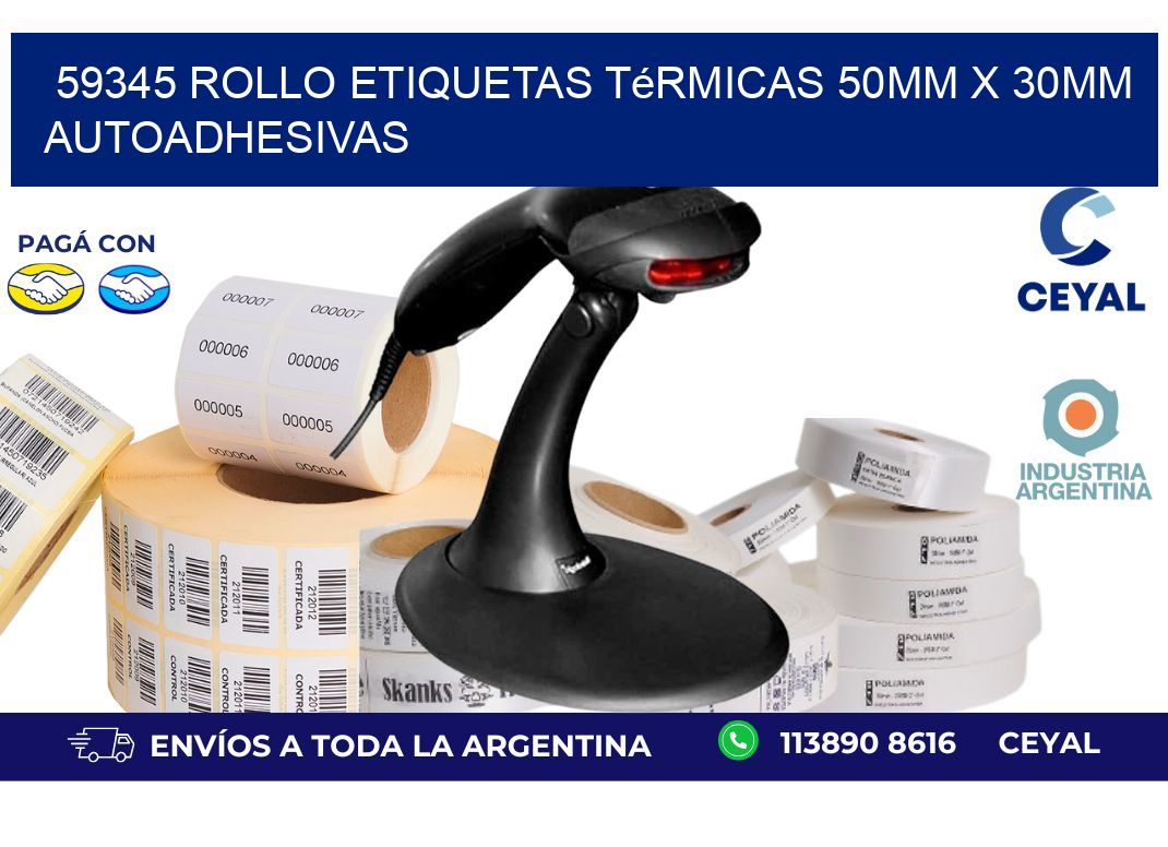 59345 Rollo Etiquetas Térmicas 50mm X 30mm Autoadhesivas