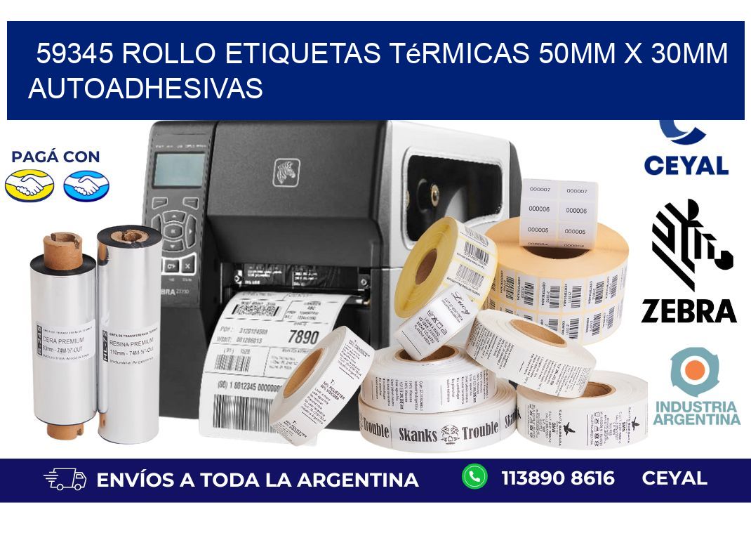 59345 Rollo Etiquetas Térmicas 50mm X 30mm Autoadhesivas