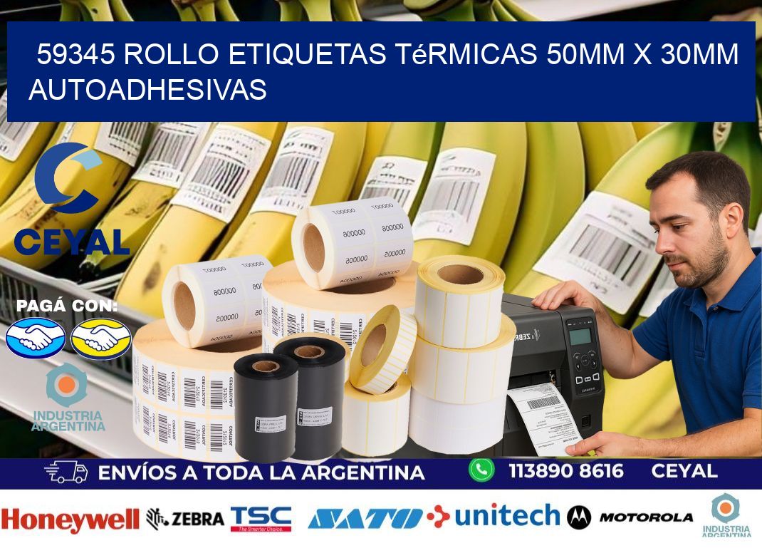 59345 Rollo Etiquetas Térmicas 50mm X 30mm Autoadhesivas