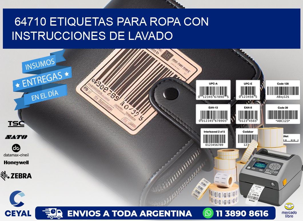 64710 etiquetas para ropa con instrucciones de lavado