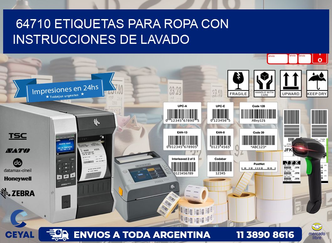64710 etiquetas para ropa con instrucciones de lavado