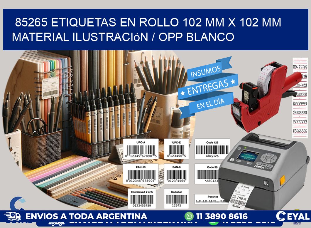 85265 Etiquetas en rollo 102 mm x 102 mm material Ilustración / OPP Blanco