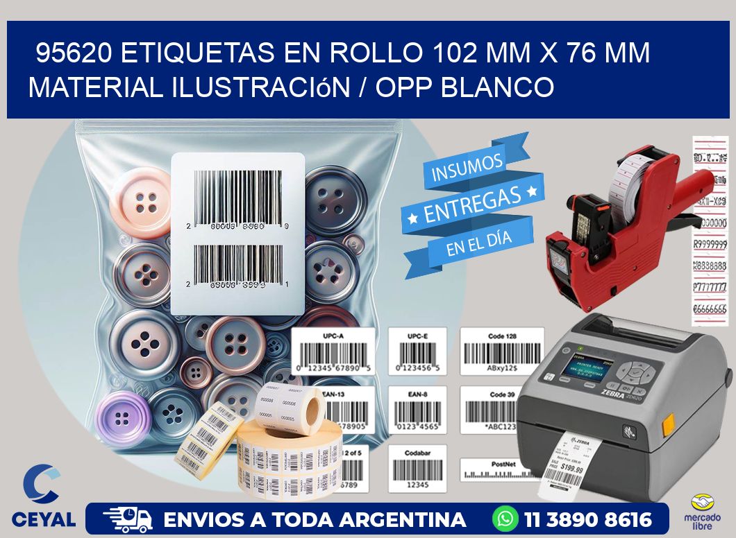 95620 Etiquetas en rollo 102 mm x 76 mm material Ilustración / OPP Blanco