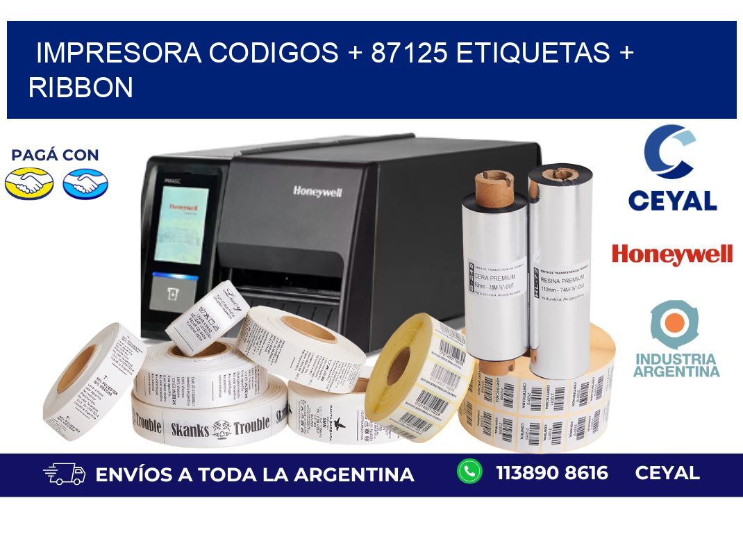 impresora codigos + 87125 etiquetas + ribbon