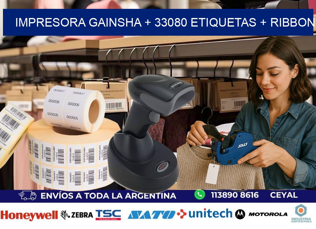 impresora gainsha + 33080 etiquetas + ribbon