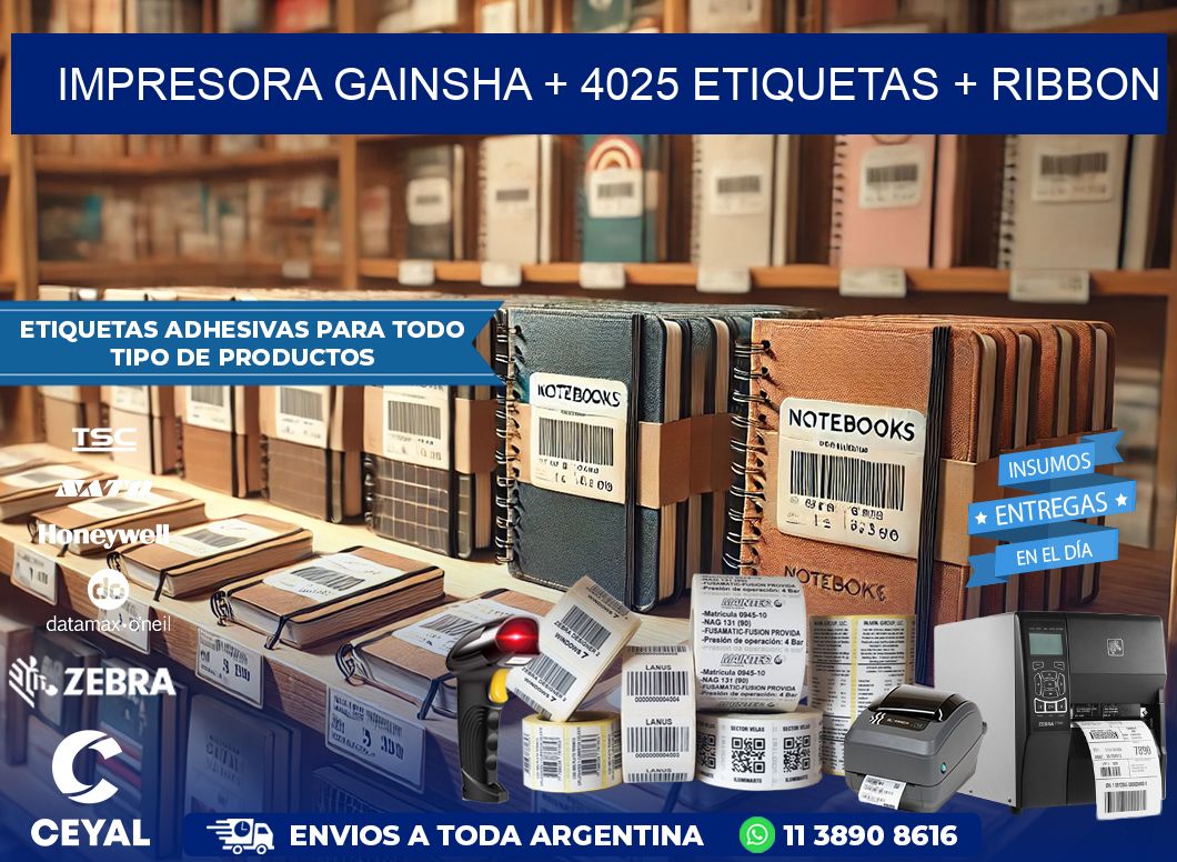 impresora gainsha + 4025 etiquetas + ribbon