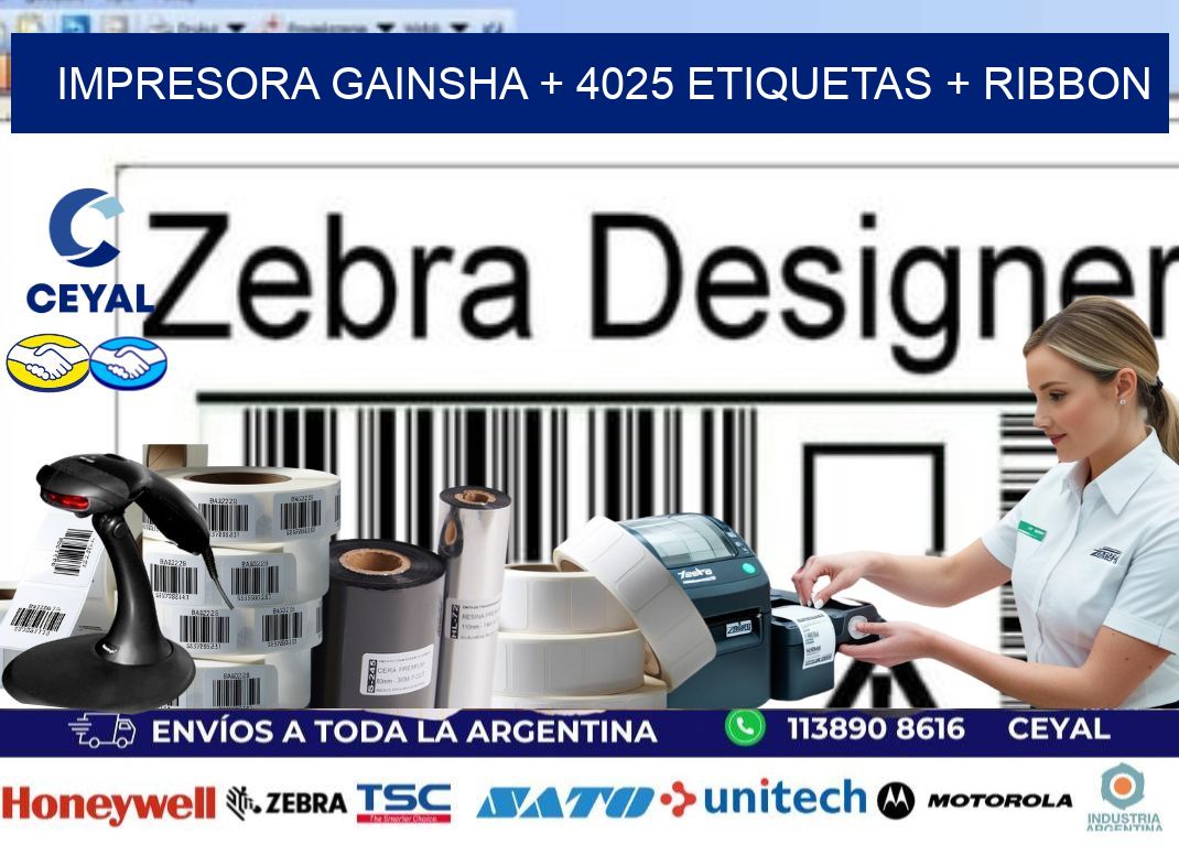 impresora gainsha + 4025 etiquetas + ribbon