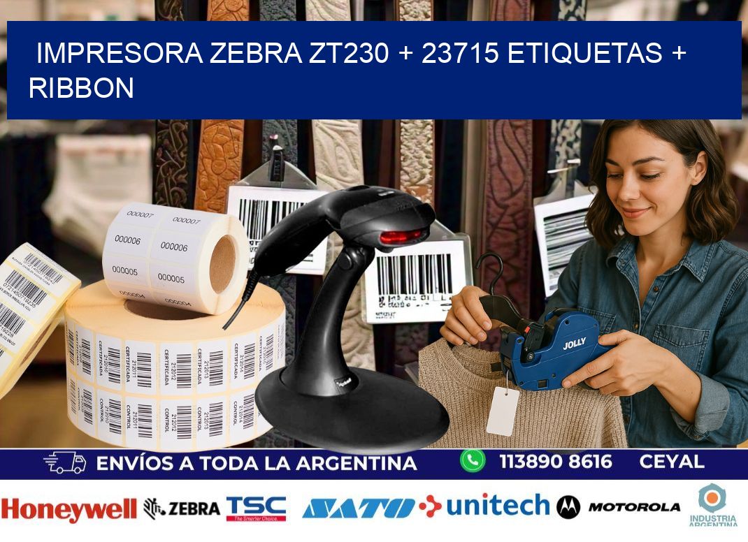 impresora zebra zt230 + 23715 etiquetas + ribbon