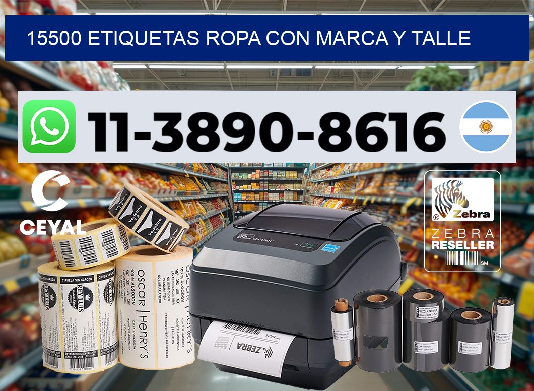 15500 Etiquetas ropa con marca y talle