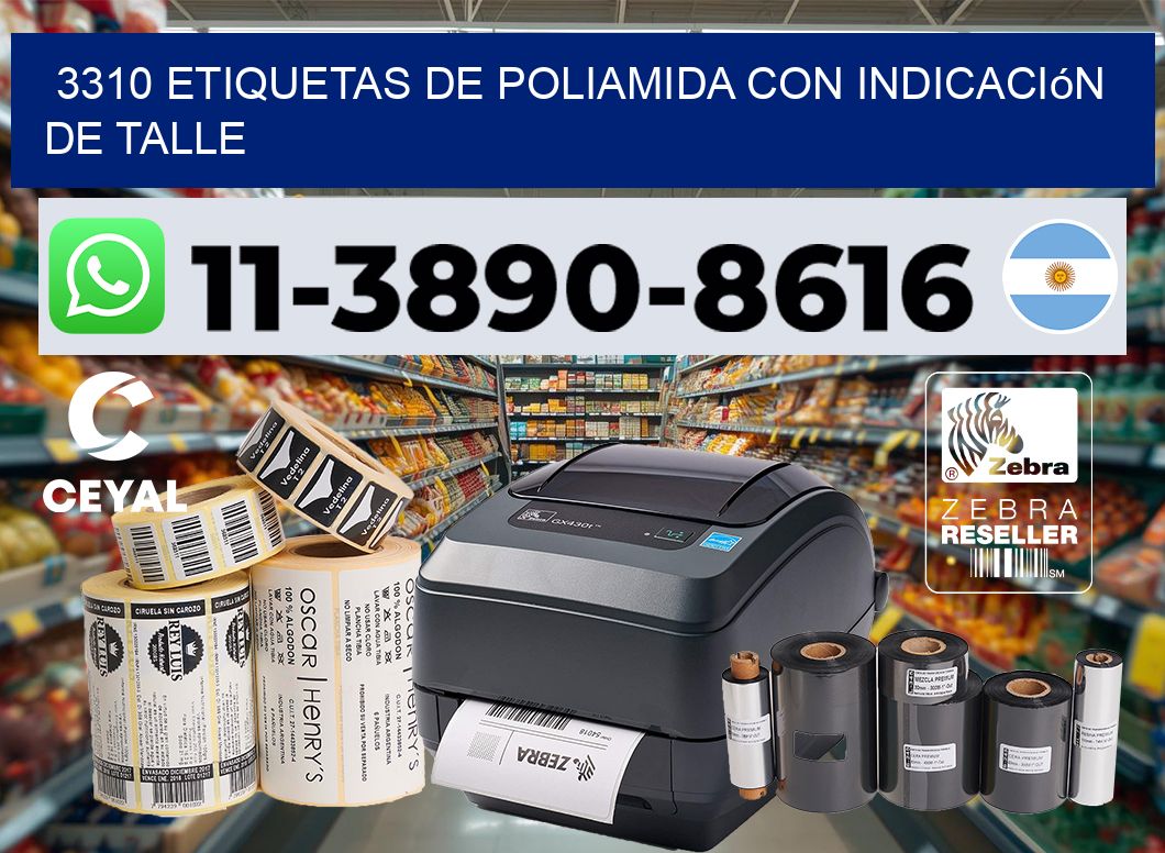 3310 Etiquetas de poliamida con indicación de talle