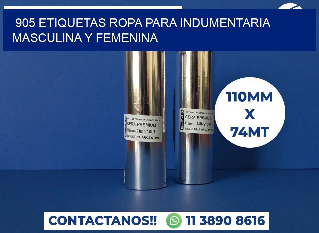 905 Etiquetas ropa para indumentaria masculina y femenina