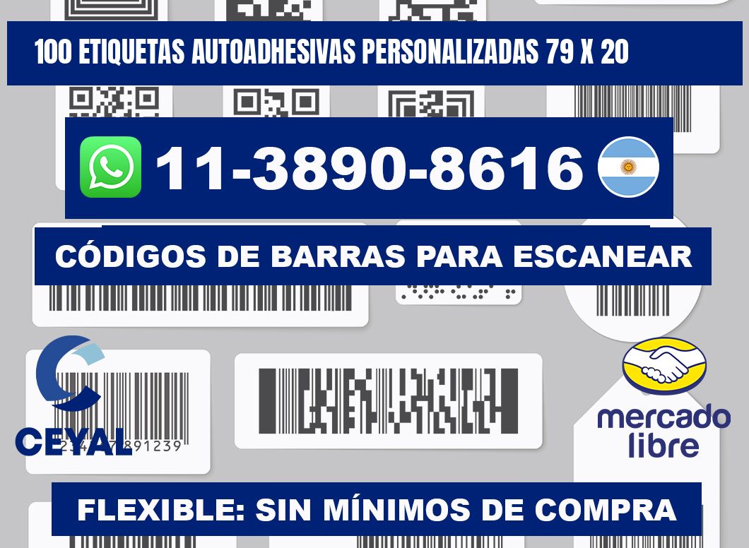 100 Etiquetas autoadhesivas personalizadas 79 x 20