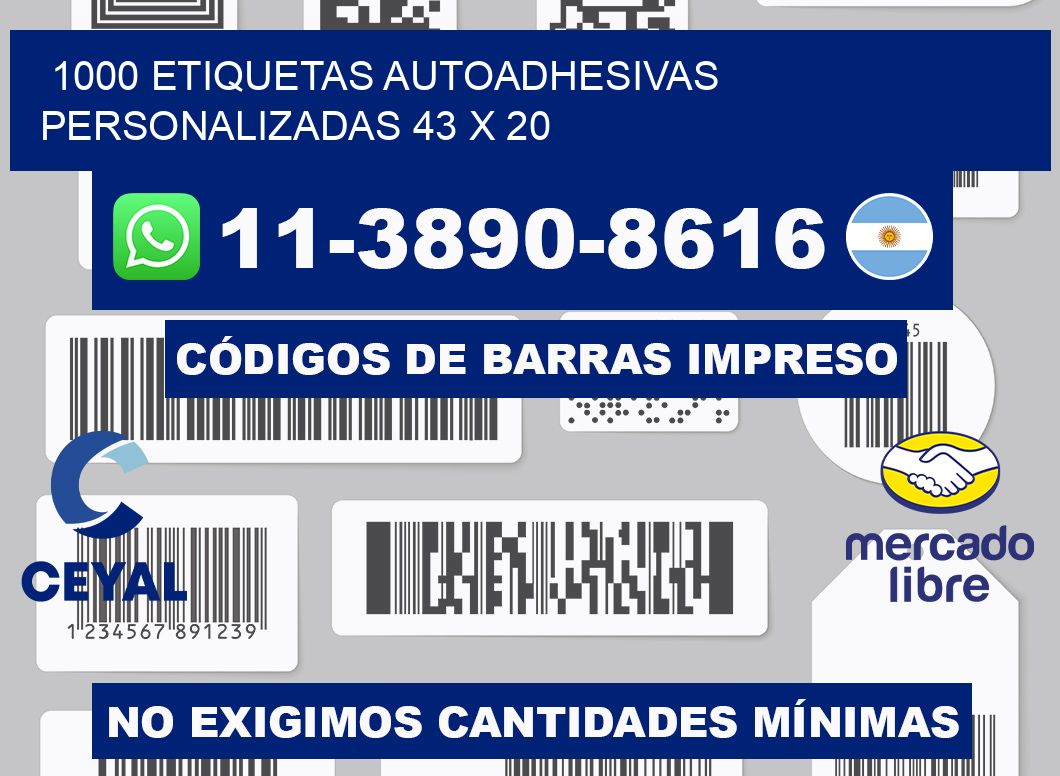 1000 Etiquetas autoadhesivas personalizadas 43 x 20