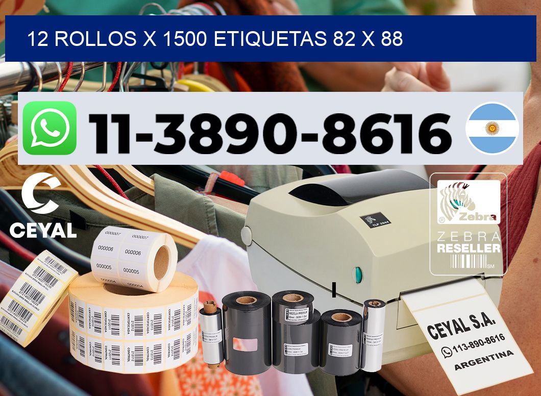 12 rollos x 1500 etiquetas 82 x 88
