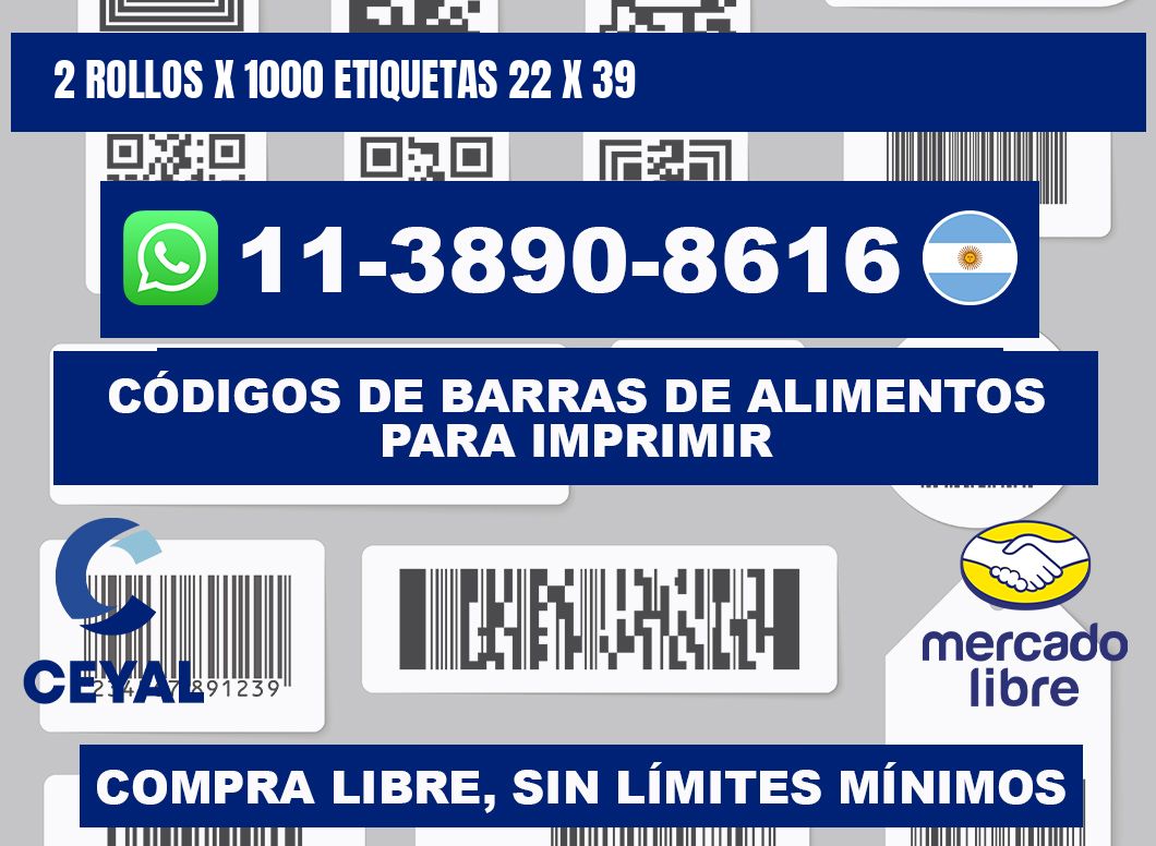 2 rollos x 1000 etiquetas 22 x 39