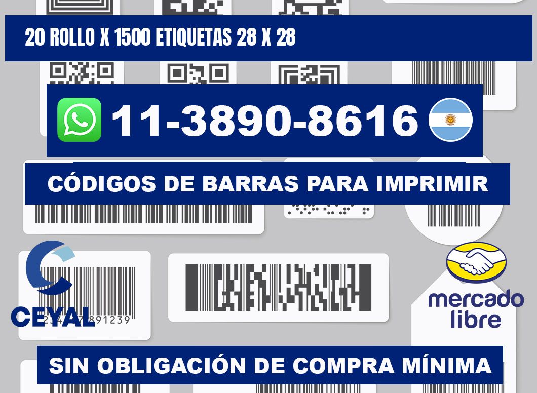 20 rollo x 1500 etiquetas 28 x 28