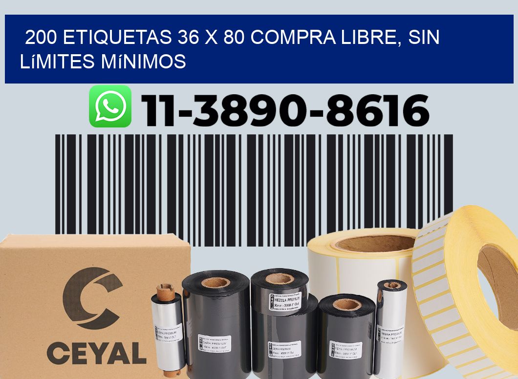 200 etiquetas 36 x 80 Compra libre, sin límites mínimos