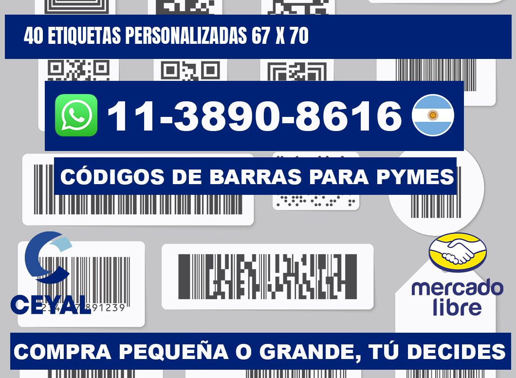 40 ETIQUETAS PERSONALIZADAS 67 x 70