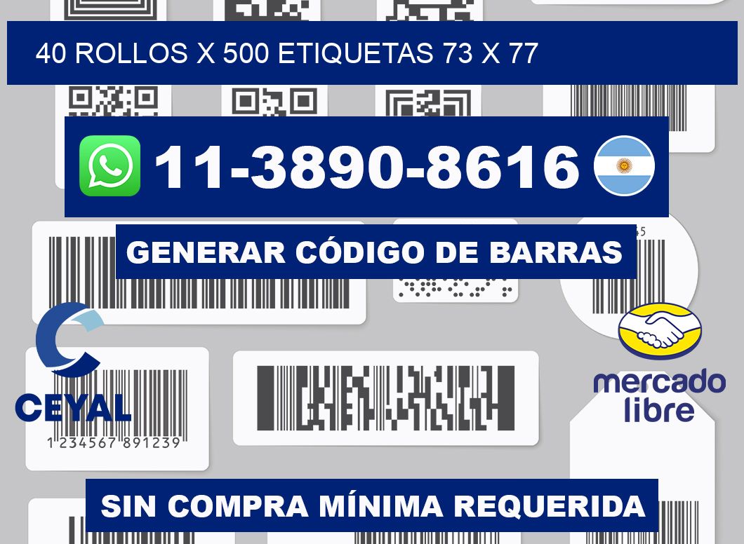 40 rollos x 500 etiquetas 73 x 77