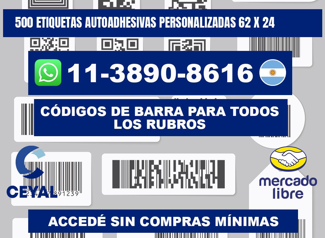 500 Etiquetas autoadhesivas personalizadas 62 x 24