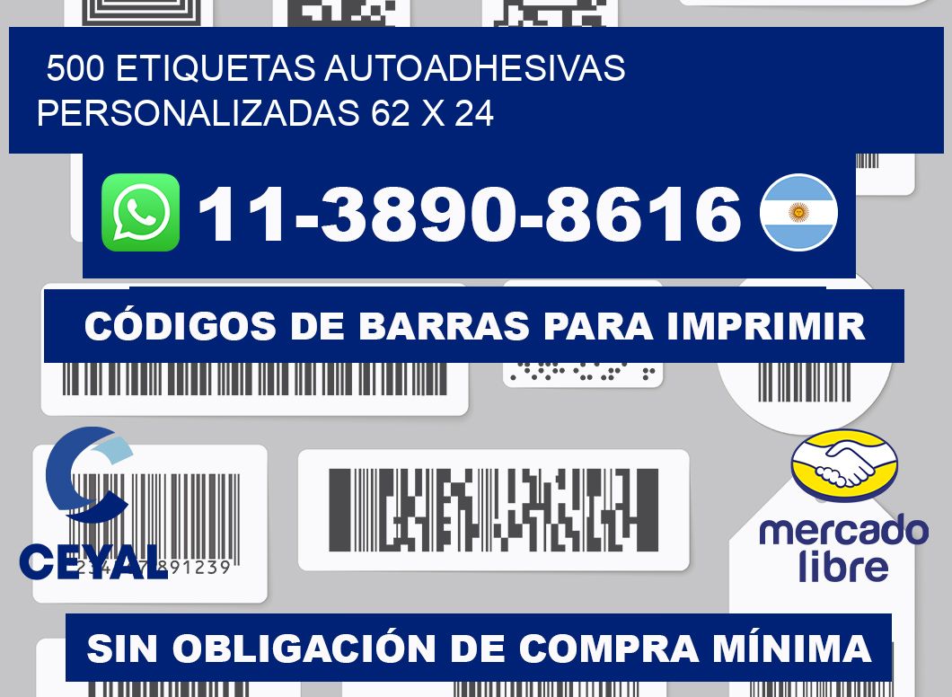 500 Etiquetas autoadhesivas personalizadas 62 x 24