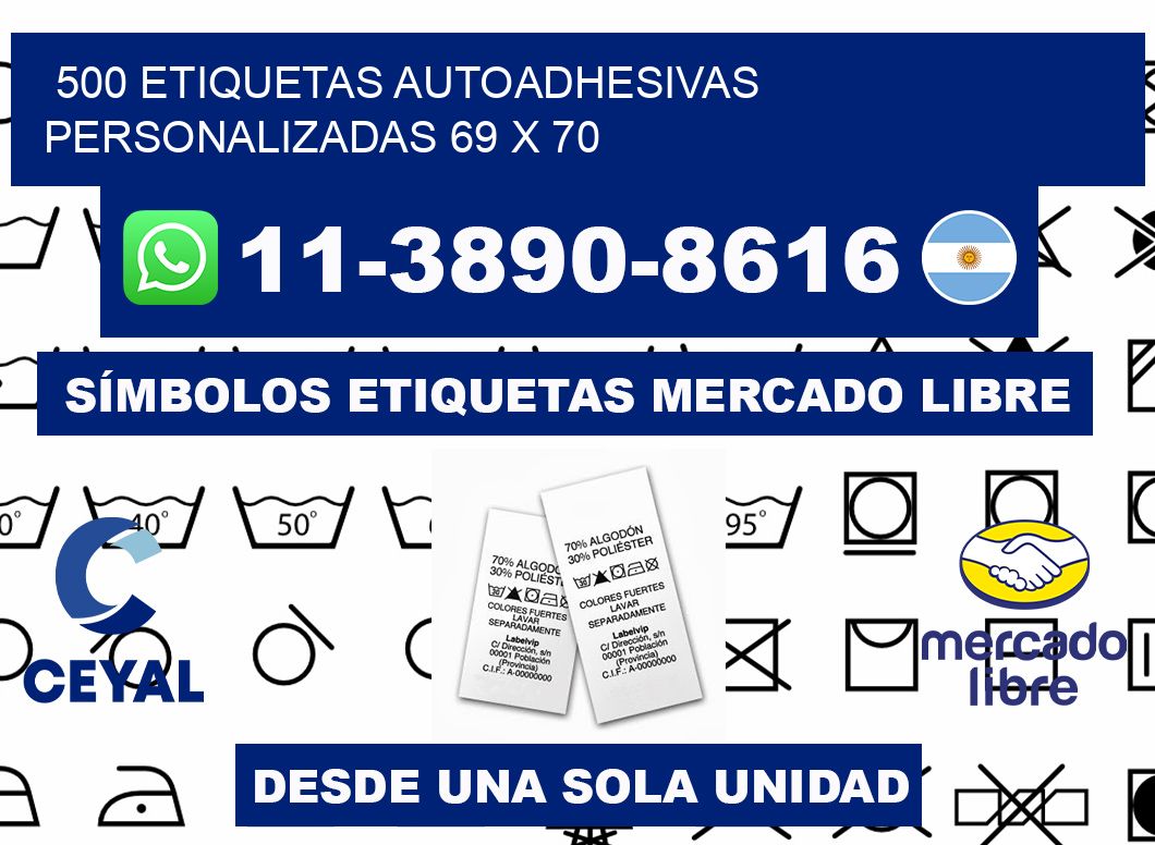 500 Etiquetas autoadhesivas personalizadas 69 x 70