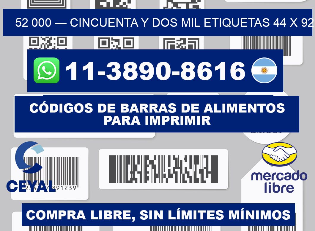 52 000 — cincuenta y dos mil etiquetas 44 x 92