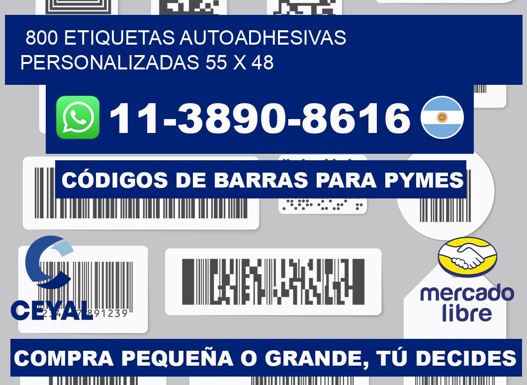 800 Etiquetas autoadhesivas personalizadas 55 x 48