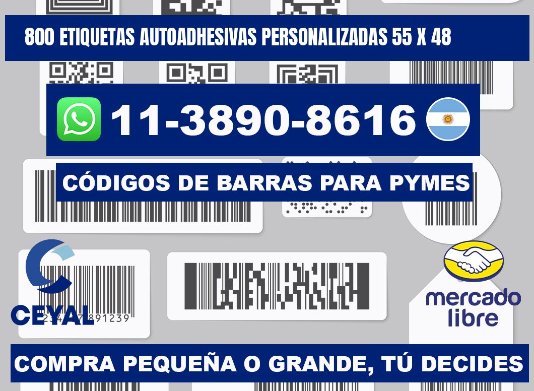 800 Etiquetas autoadhesivas personalizadas 55 x 48