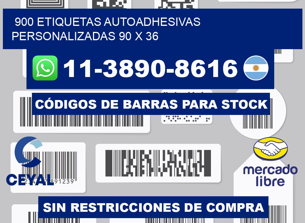 900 Etiquetas autoadhesivas personalizadas 90 x 36