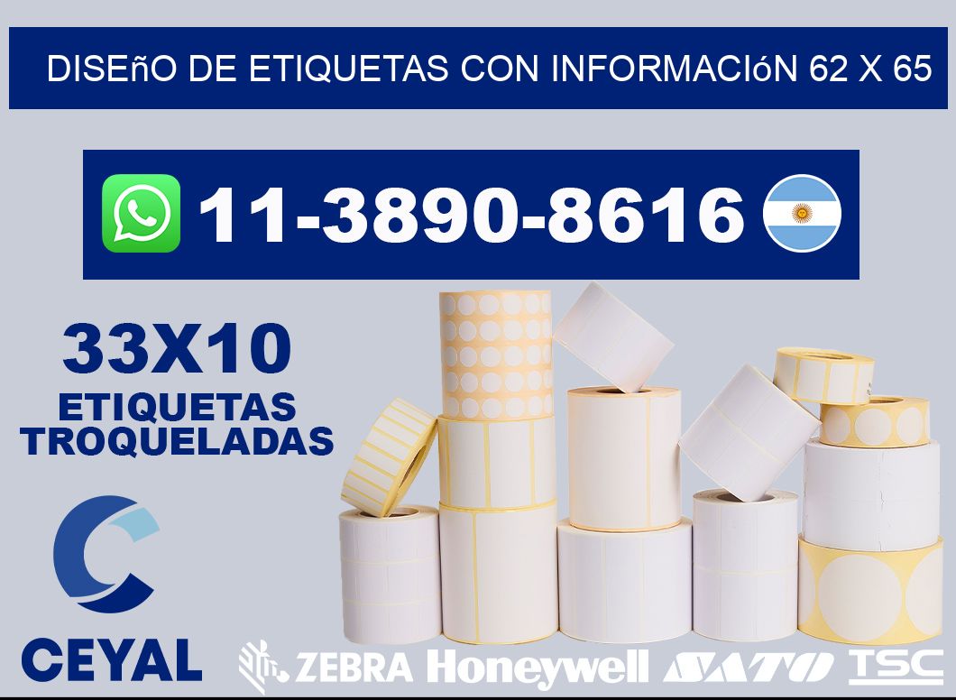 diseño de etiquetas con información 62 x 65
